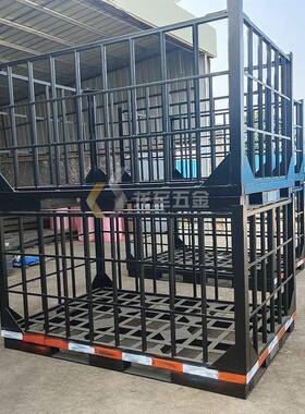 POX黑色铁重型框周转箱料箱轮胎堆垛转货架工厂用铁周箱钢优惠供