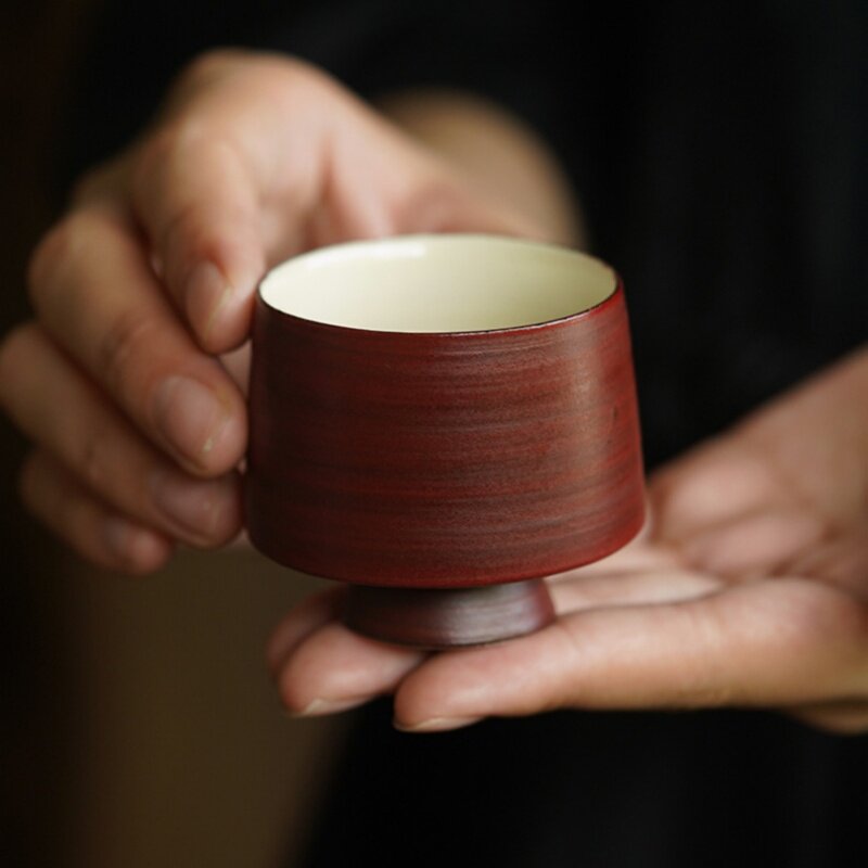 诧寂风粉引山楂红日式手工陶瓷茶杯红褐色简约茶具单杯品茶器具