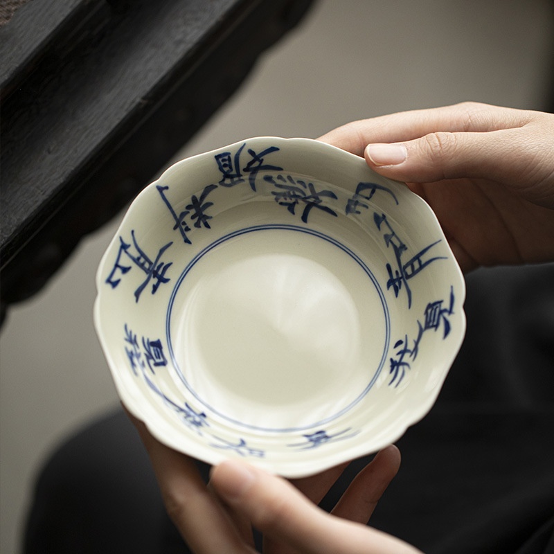 青花手寫陶瓷壺承圓盤儲水養壺