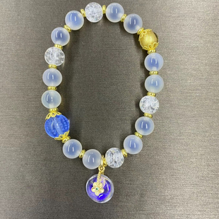 上海宁国禅寺白糖心玛瑙爆花晶蓝药师心咒手链琉璃金箔半糖女手串