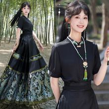 一片式织金马面裙套装女夏2024  新中式国风明制汉服刺绣短袖上衣