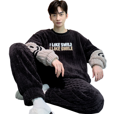 男士新款珊瑚绒睡衣套装