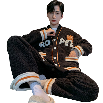 男士新款珊瑚绒睡衣套装