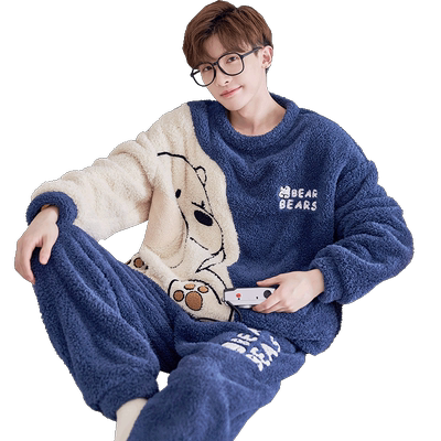 新款珊瑚绒睡衣套装男士