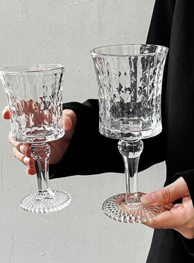 ins风玻璃浮雕钻石杯香槟杯红酒杯子高脚杯高颜值洋酒葡萄酒杯