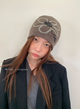 DaYu 可爱少女小fafa保暖针织帽秋冬ins复古双面套头显脸小帽子潮
