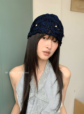 DaYu 设计感时髦镂空冷帽女小众手工串珠微闪包头帽辣妹y2k堆堆帽