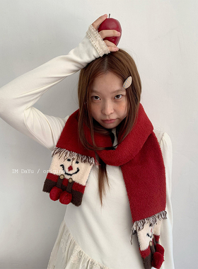 DaYu 定制卡通雪人围巾女秋冬时髦软糯节日氛围感红色围脖礼物潮