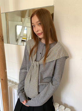 DaYu自制 百搭基础款条纹披肩女ins搭配时髦坎肩春秋保暖针织围巾