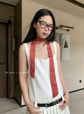 DaYu 韩国复古时髦波点长条丝巾发带ins春夏新款细围巾绑发飘带潮