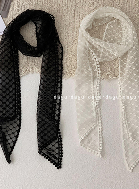 韩国chill小众蕾丝丝巾发带设计师款多功能法式y2k小领巾搭配装饰