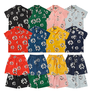 Denim Tears 棉花印花美式嘻哈开衫花衬衫夏季个性休闲运动短裤