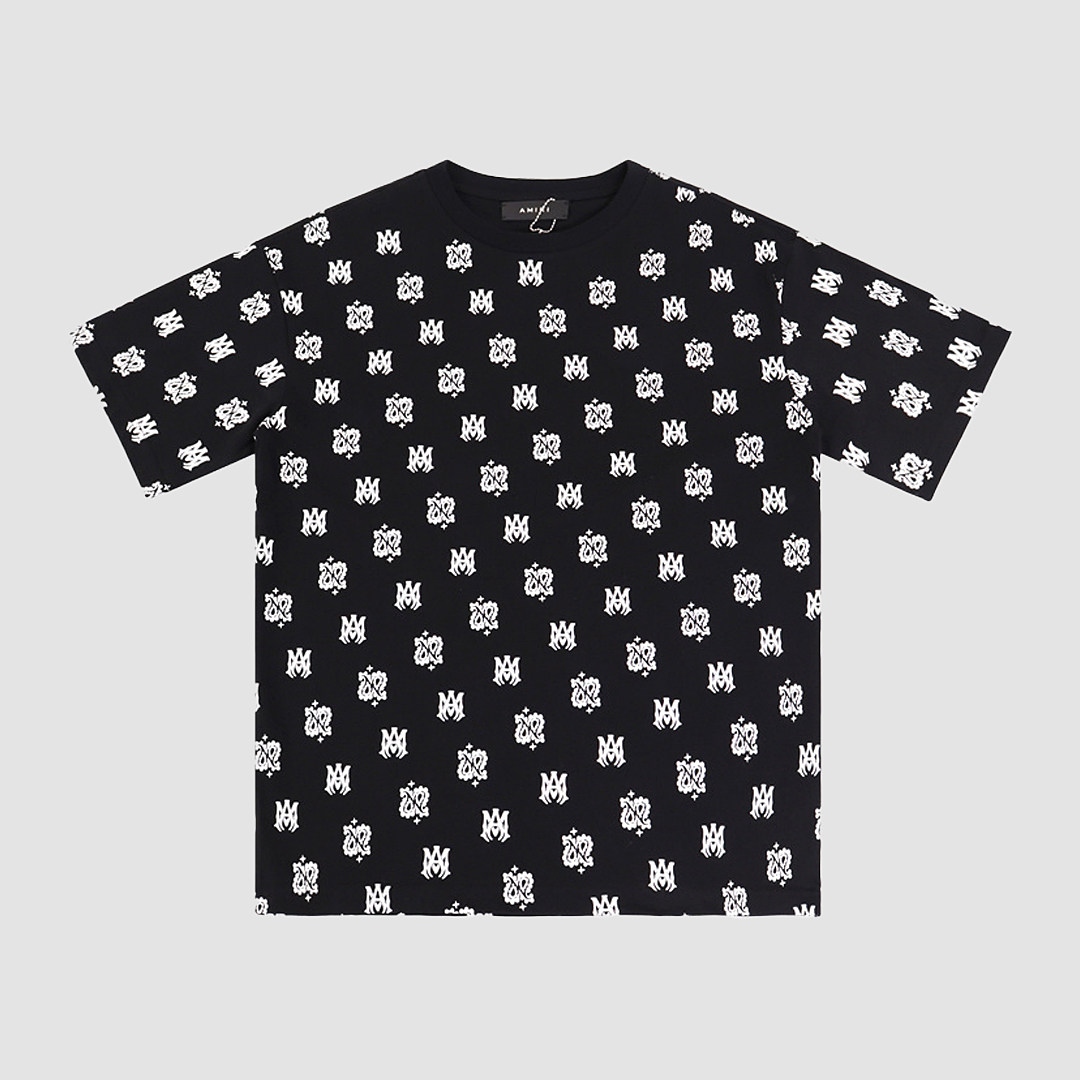 AM Ma Core Logo T-shirt欧美街头腰果花鱼骨印花休闲短袖纯棉T恤