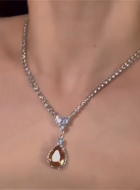 黄色水滴吊坠项链耳环2026新款