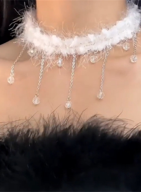 秋冬毛绒choker白色项圈