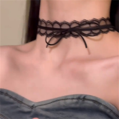 纯欲甜心黑色项圈蝴蝶结蕾丝