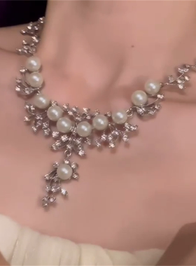 珍珠项链耳环套装女款