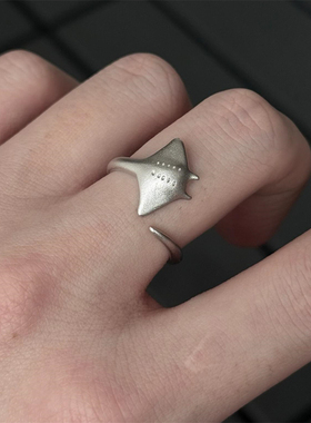 银色蝠鲼魔鬼鱼戒指女