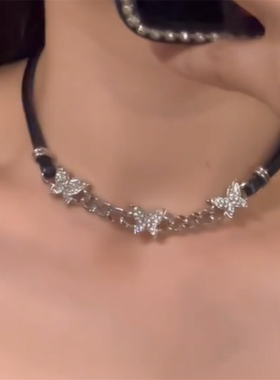 黑色choker蝴蝶项链女