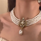 zoozmomo欧美风短项链女复古巴洛克宫廷多层珍珠锁骨链高级感颈链