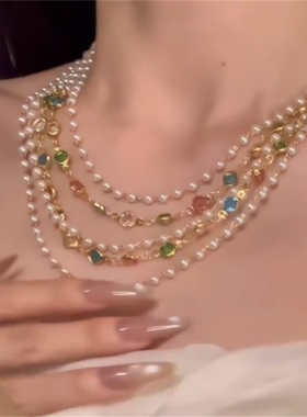 彩色水晶珍珠项链女款