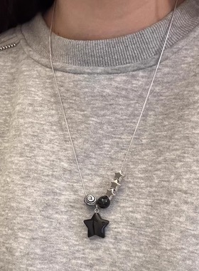 黑色星星吊坠项链女款