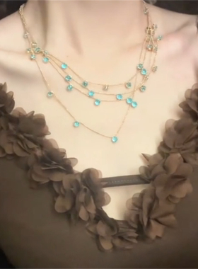 超闪蓝色锆石多层叠戴项链