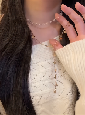 金色星星流苏双层项链女