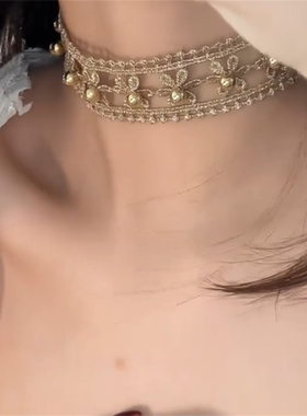 镂空花朵钉珠choker项圈女