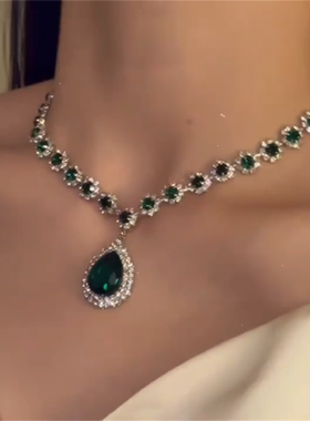 绿色水滴锆石项链套装女
