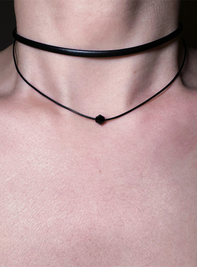 黑色双层叠戴短款锁骨链女