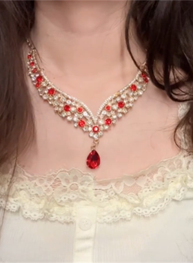 红色水滴锆石项链女款