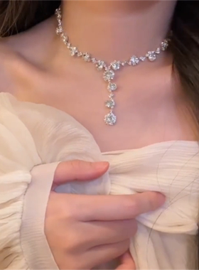 重工闪钻流苏项链耳环女