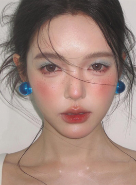 zoozmomo清透感蓝色圆形大圆珠复古耳钉女小众设计感耳饰高级耳环