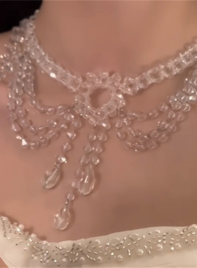 法式轻奢水晶项链串珠流苏
