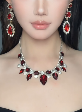 红水晶满钻项链感奢华重工