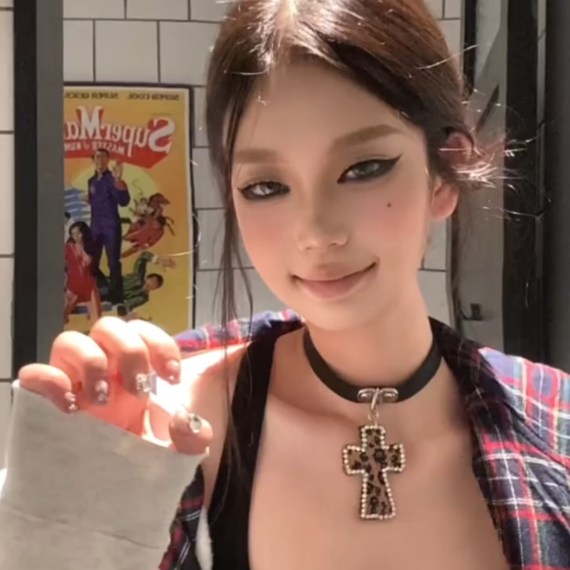 豹纹十字架项链锁骨链女