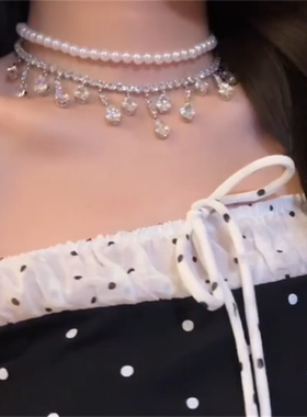 双层流苏珍珠项链女款