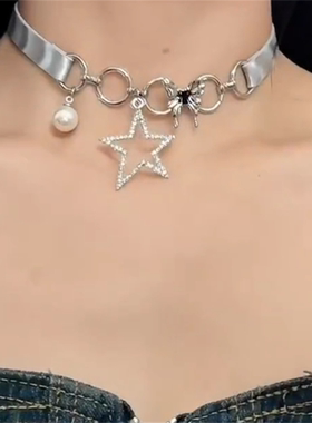 银色五角星蝴蝶项链项圈女