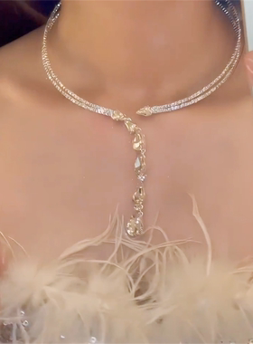 锁骨链一款两戴锆石水滴项圈