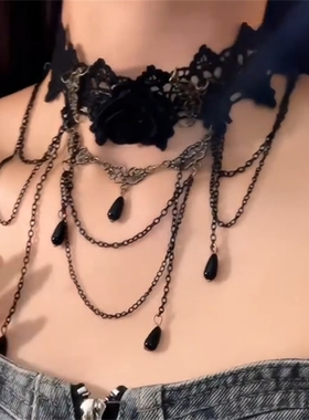 黑色蕾丝玫瑰花choker项圈
