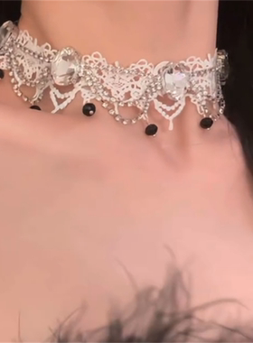 闪钻蕾丝choker项链女