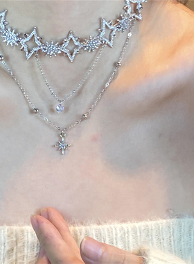 芒星闪钻锆石双层锁骨链女