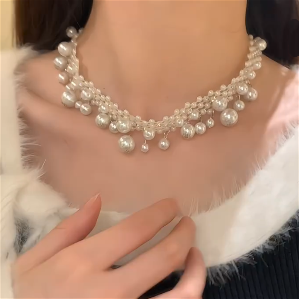 珍珠choker流苏项链女