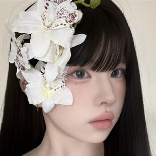 zoozmomo白色蝴蝶兰百合花枝发夹女头饰侧边丸子头发卡拍照刘海夹