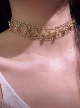 金色蕾丝镂空花朵choker项圈