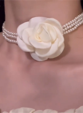 玫瑰花朵珍珠多层项链轻奢高级感