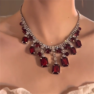 zoozmomo红色水滴锆石项链女复古夸张奢华锁骨链小众高级感颈链潮