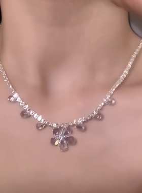 花瓣锆石花朵项链耳环轻奢小众