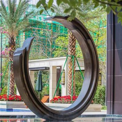 不锈钢雕塑制定户外大型耐候钢雕塑镜面圆环月亮鹿装饰水景假山